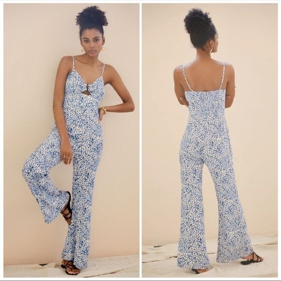 Anthropologie Hutch Jumpsuit Ditsy Daisy Floral Blue White Small - Picture 2 of 11